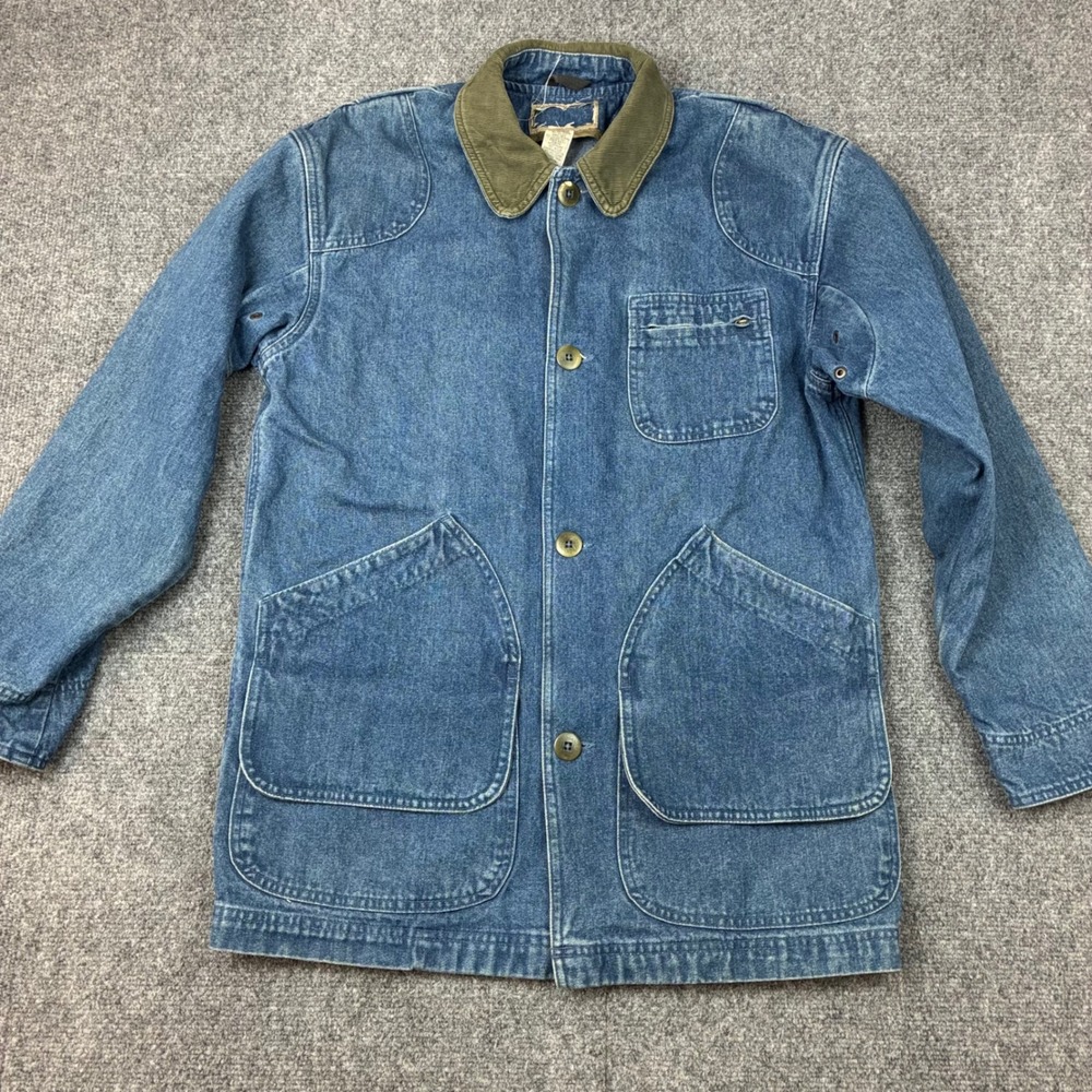 Vintage LL Bean Men Denim Field Coat Corduroy Collar Chore Jacket JX74 Small